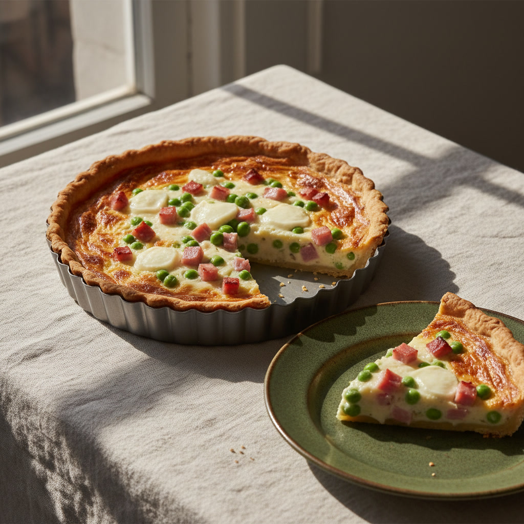 Fit tarta z szynką, mozzarellą i groszkiem